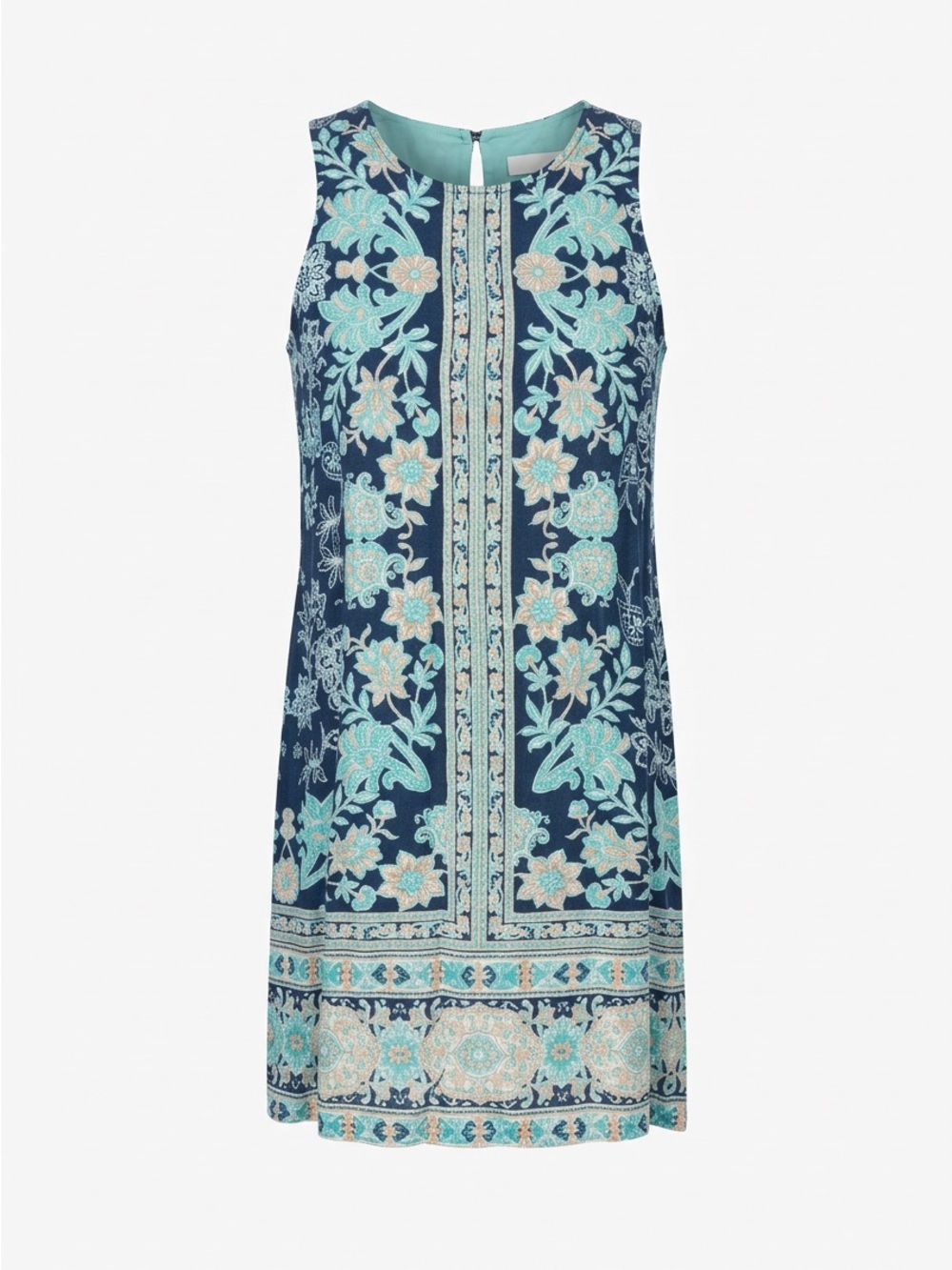 Apricot Sleeveless Navy Blue Floral Shift Dress